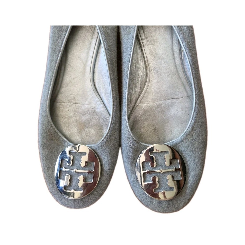 Tory Burch REVA Flannel Grey Silver  Ballerina Ballet Flat Shoes Silver 8 US